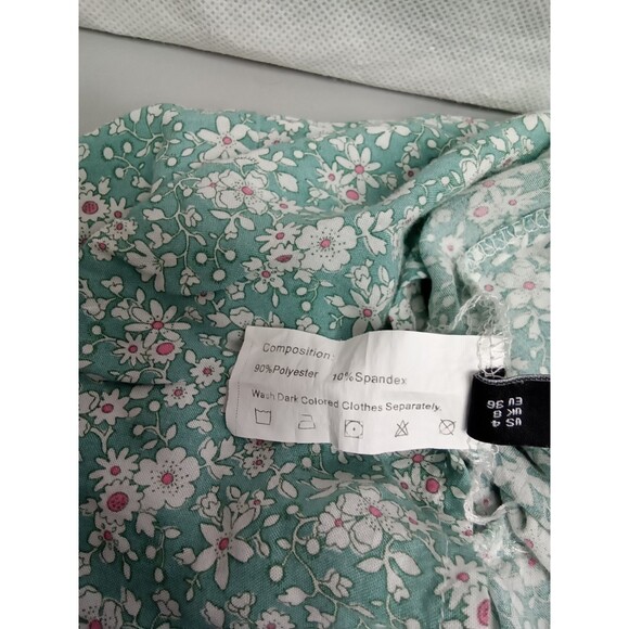 Zaful Tank Sz 4 Small Green Floral Ruffled Pleated Button Adjustable Straps - Picture 10 of 10